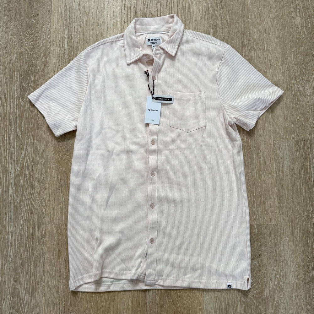 Sperry Top-sider Men Pink Striped Button Up Textured Knit‎ Long Sleeve Shirt